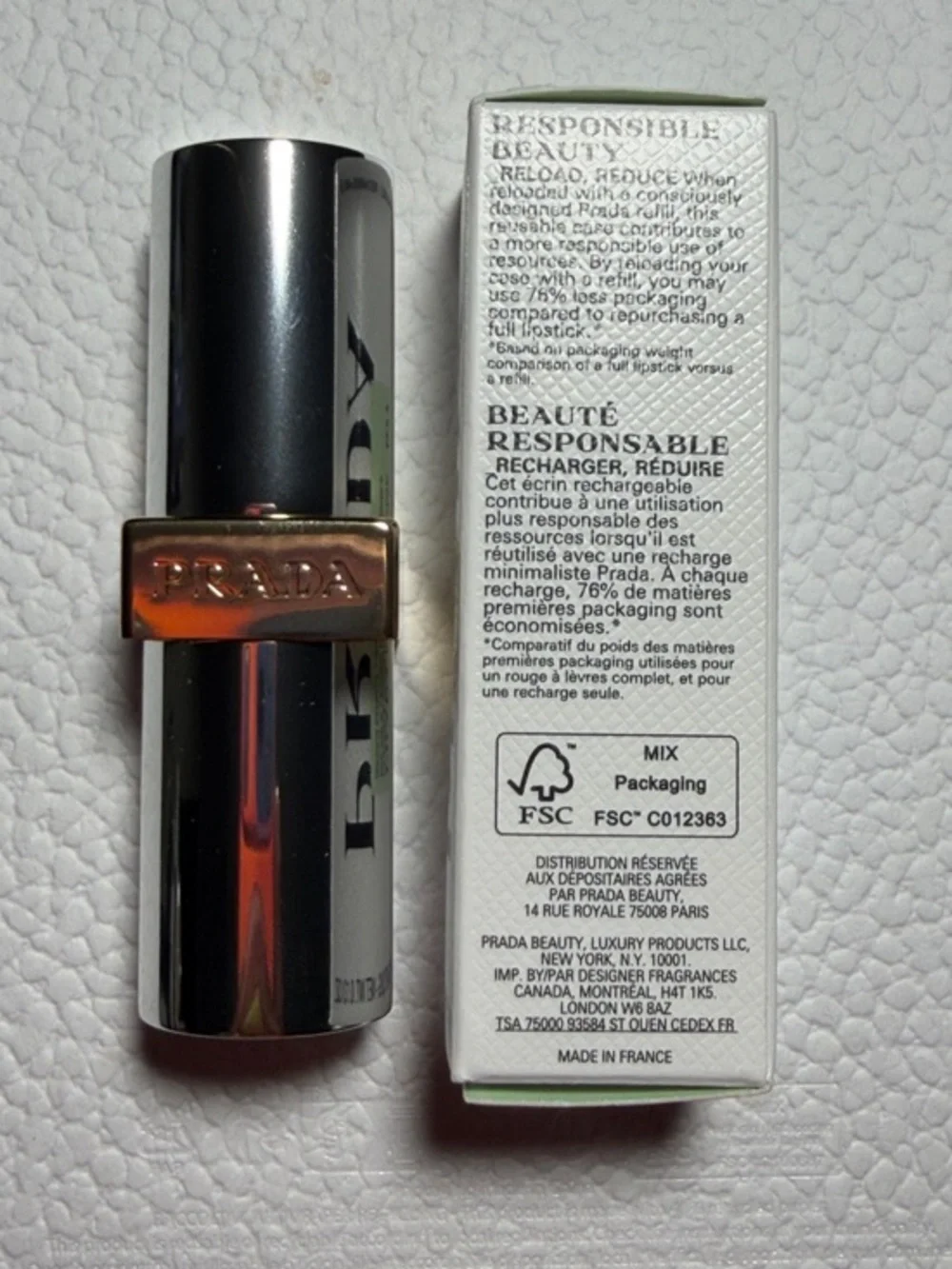 Prada Monochrome Lipstick 077 Copper-Tone Silver Tube